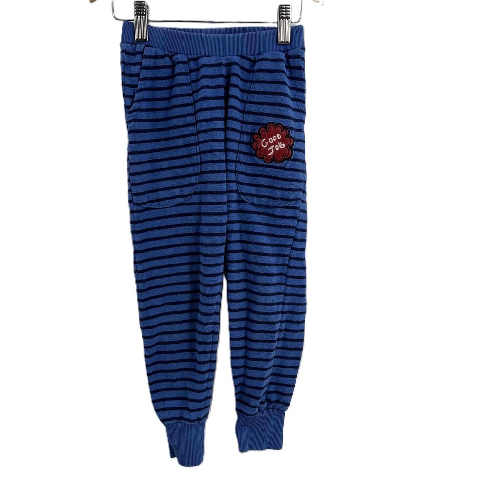 Bandy Button Pant Blue Striped Jogger Elastic Waist‎ Good Job Patch Size 4-5